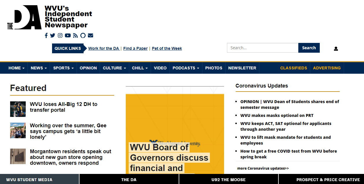 the daily anthenaeum student newspaper of WVU