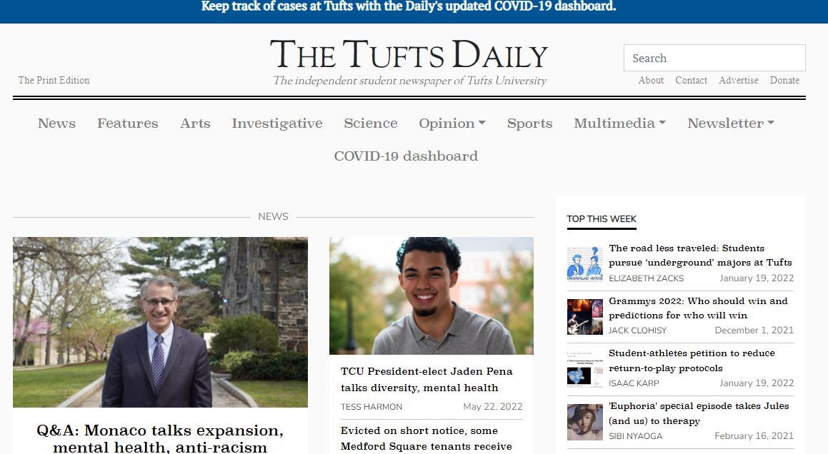 the tufts daily student newspaper of Tufts University